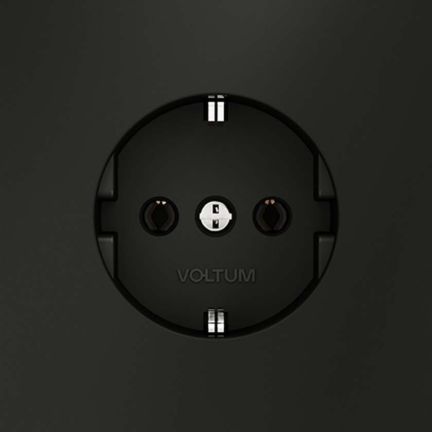 Розетка встраиваемая VOLTUM S70 с заземлением 16А, (черный матовый)
