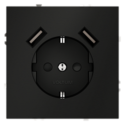 Розетка встраиваемая VOLTUM S70 с заземлением и защитными шторками, 16А, с USB, A+A, (черный матовый
